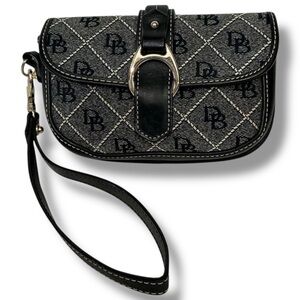 Dooney & Bourke Signature Monogram Flap Mini Purse Clutch Wristlet Wallet